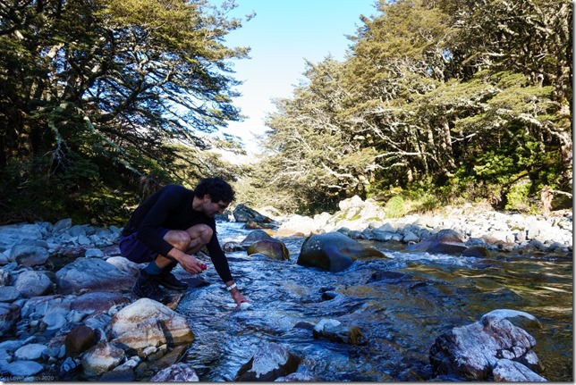 Jeremy at the river (Tramping Edward's Hut)