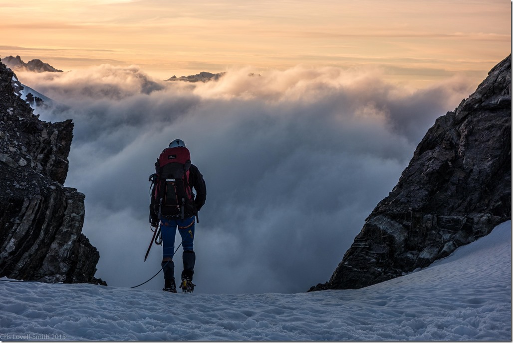 Chris and clouds (Tramping Ice Lake Dec 2015)