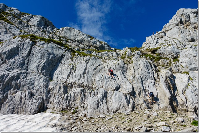 Johannes climbing the rocky graded section (Hochkalter Aug 2019)