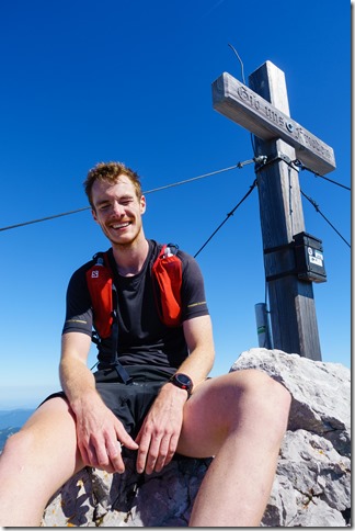 Johannes looking pooped at the gipfelkreuz (Hochkalter Aug 2019)