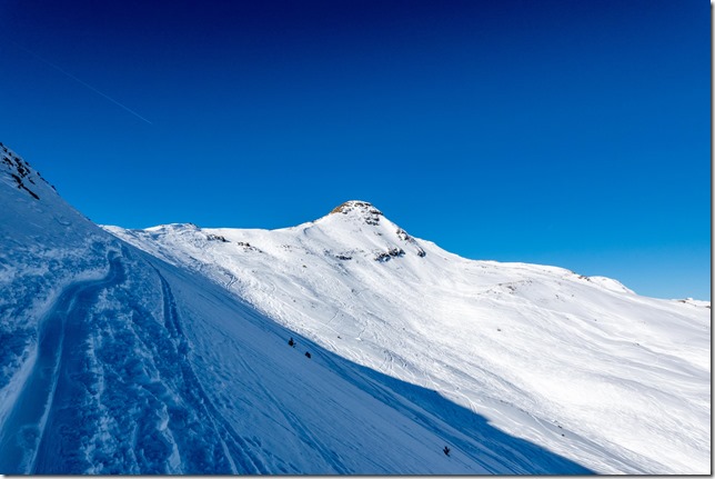 Looking up towards the peak (Ski touring Hueenerchopf Feb 2023)