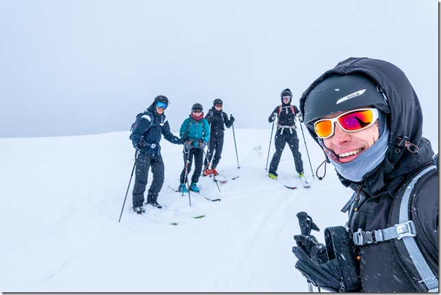 At the summit (Ski touring Day 1 Laukslettfjellet, Lyngen 2023)