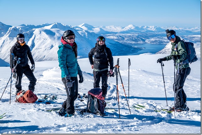 At the top of Sørfjelltinden (Day 2, Sørfjelltinden, Ski Touring Lyngen 2023)