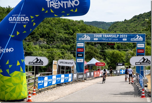 The finish line in Valle dei Laghi (Stage 6, Tour Transalp 2023)