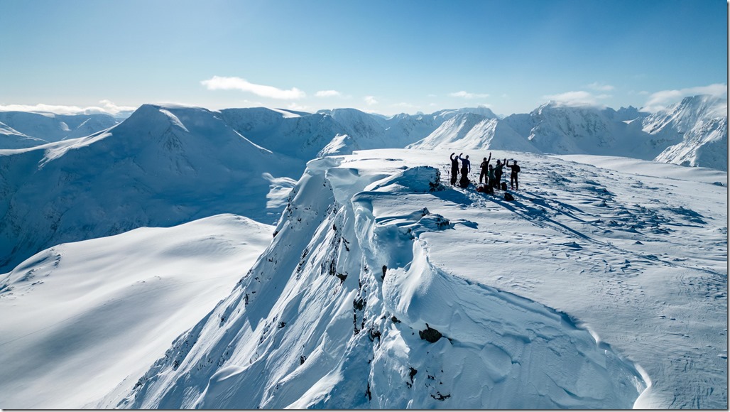 Us all at the summit of Runfjellet (Day 6, Runfjellet, Ski Touring Lyngen 2023)