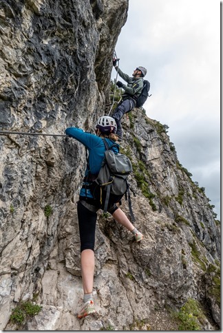 Rachel and Johannes start the Bergkameraden Klettersteig (Walchsee June 2024)